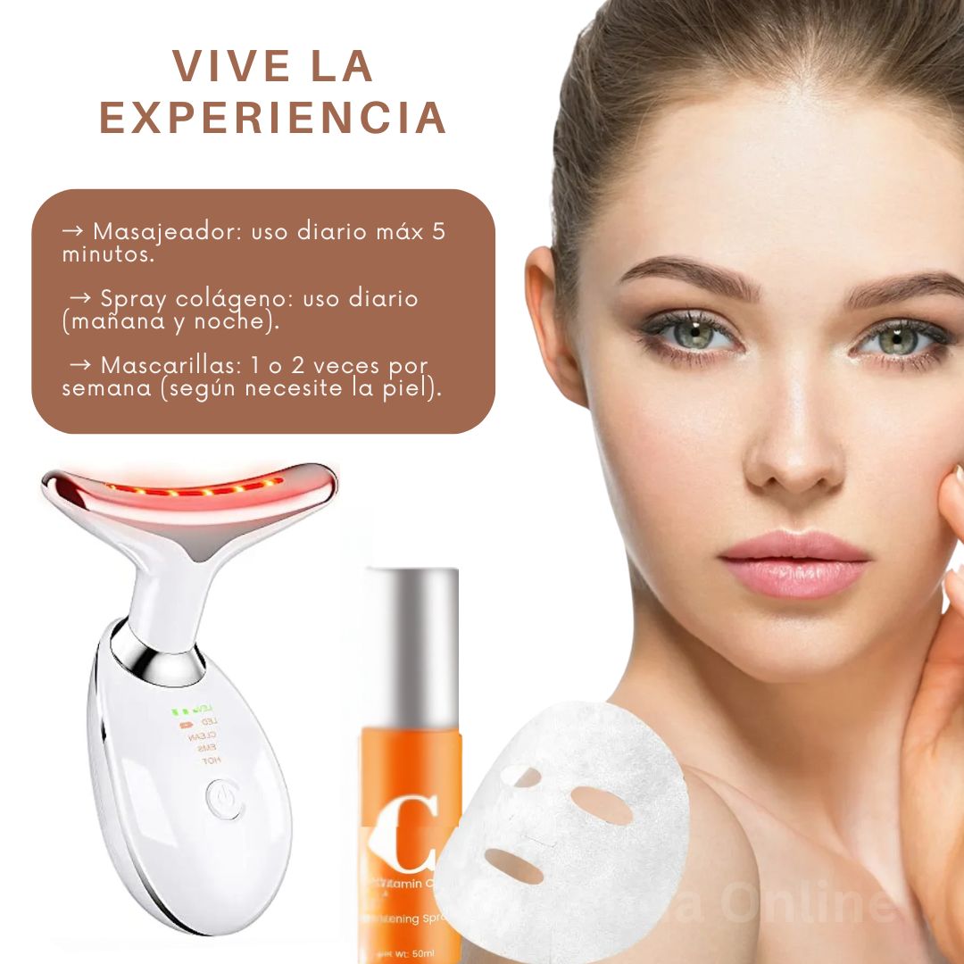 Kit Facial Premium (Masajeador + Colágeno + Mascarilla) Nutre y Revitaliza Rostro y Cuello - Solo hoy 40% de Dcto.