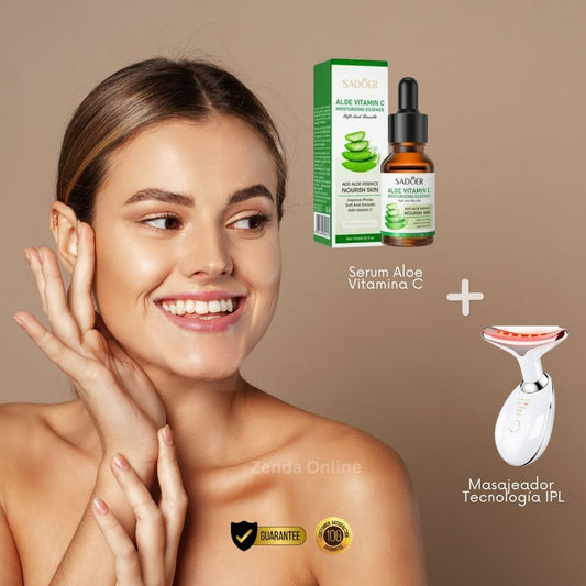 Kit Ilumina y Revitaliza tu rostro (Masajeador + Serúm Aloevitamina C) Solo Hoy 50% de Descuento