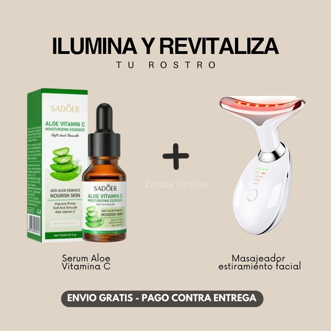 Kit Ilumina y Revitaliza tu rostro (Masajeador + Serúm Aloevitamina C) Solo Hoy 50% de Descuento