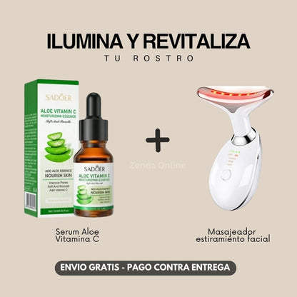 Kit Ilumina y Revitaliza tu rostro (Masajeador + Serúm Aloevitamina C) Solo Hoy 50% de Descuento